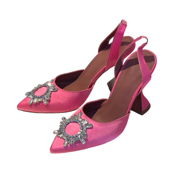 Crystal-Embellished Begum Satin Slingback pumps, Women, Pink, Pumps, High Heel - Picture 5 of 6